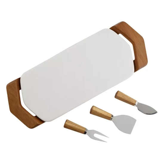 Outlet 🎁 Nambé Chevron Cheese Tray With Knives Marble/acacia Wood 🔥 4 Outlet 🎁 Nambé Chevron Cheese Tray With Knives Marble/acacia Wood 🔥 - Image 2