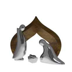 Cheapest 💯 Nambé Nativity Holy Family With Wooden Creche Alloy/wood 😍