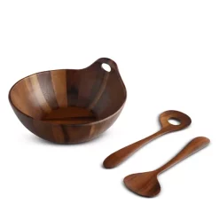 Wholesale 🥰 Nambé Portables Wood Salad Bowl With Servers Brown 🎉